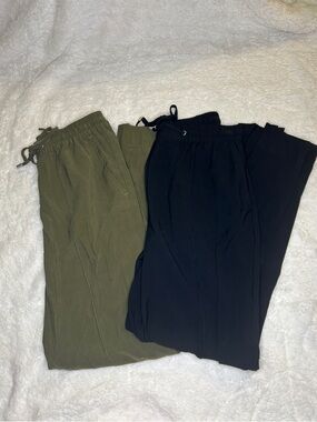 Black and Olive Dressy Drawstring Pleated Pants